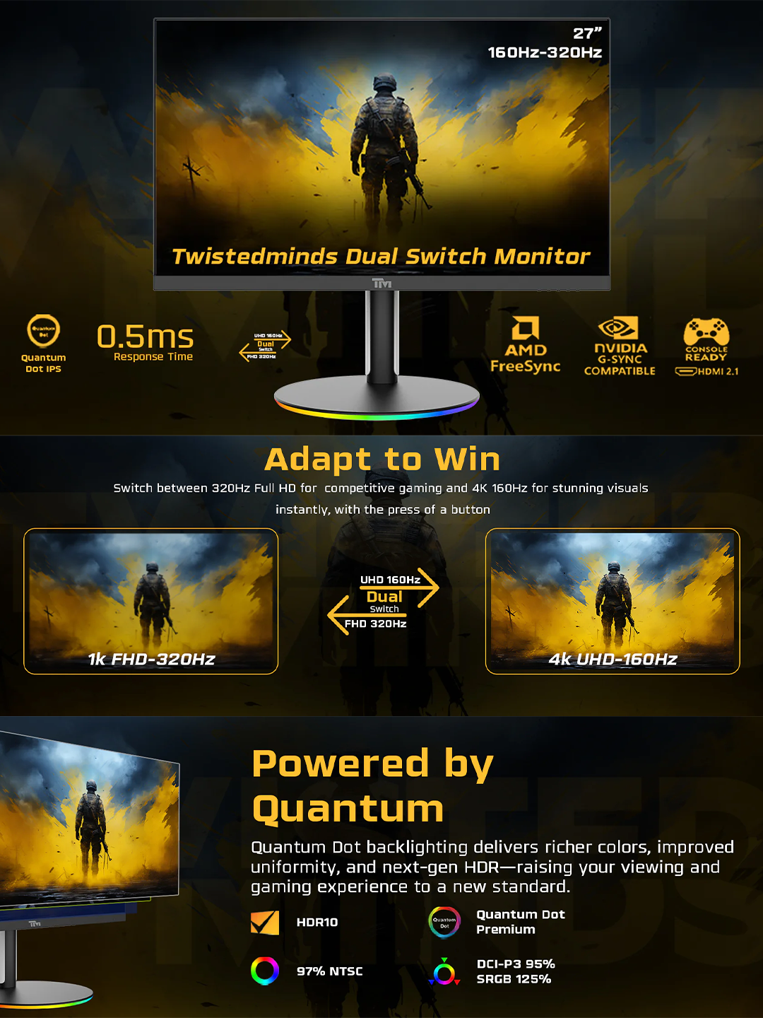 Twistedminds TMDX27B 27" Dual Switch Gaming Monitor โ 4K-FHD, 160/320Hz, 0.5ms, HDMI 2.1, Fast IPS - Image 8