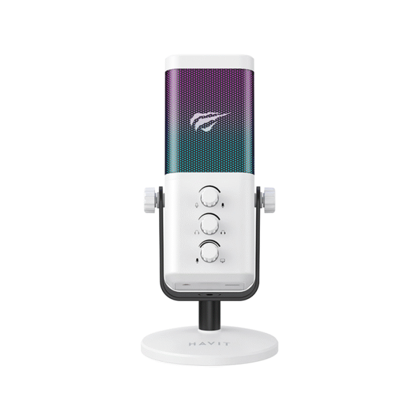 Havit GK65 USB Portable RGB Wired Microphone (USB‑C) – Cardioid Condenser, 192 kHz/24‑bit, RGB Lighting, Plug‑and‑Play – Black