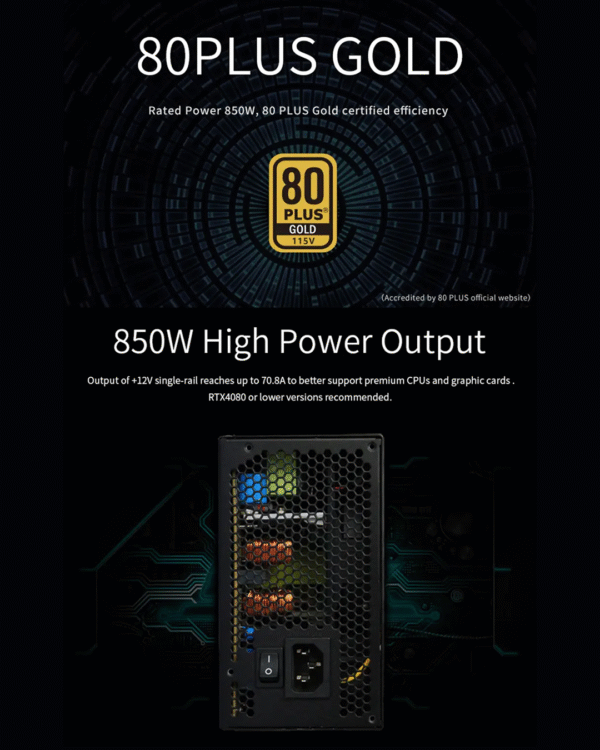 HUNTKEY MVP K850 Power Supply – 850W 80 PLUS Gold Fully Modular PSU for High-Performance PCs - Image 7