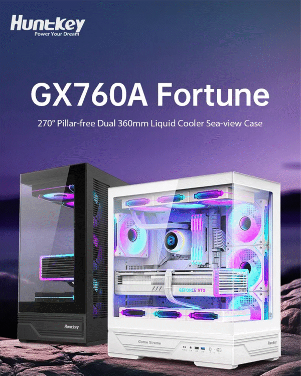 Huntkey GX760A Fortune ATX Gaming Case – Supports 360 mm Cooler, Full‑View Glass Panels, Up to 10 Fans - Image 3