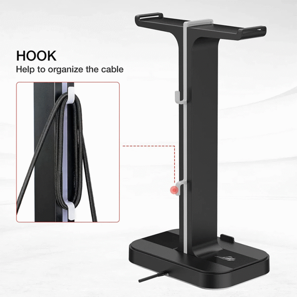HAVIT TH650 RGB Headset Stand with Dual Hanger & 2 USB Ports - Image 3