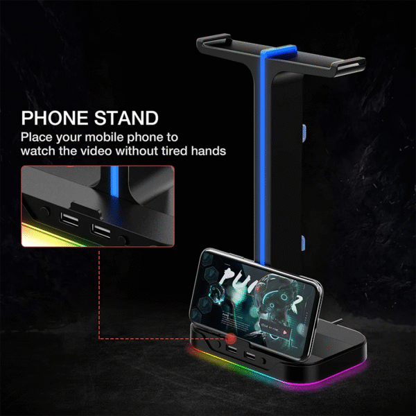 HAVIT TH650 RGB Headset Stand with Dual Hanger & 2 USB Ports - Image 5