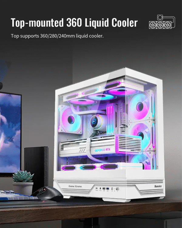 Huntkey GX760A Fortune ATX Gaming Case – Supports 360 mm Cooler, Full‑View Glass Panels, Up to 10 Fans - Image 6