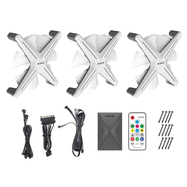 ALSEYE XTREME-X12 White 3 X 120mm ARGB Computer Case Fan with Commander Controller and Remote Control - Image 3