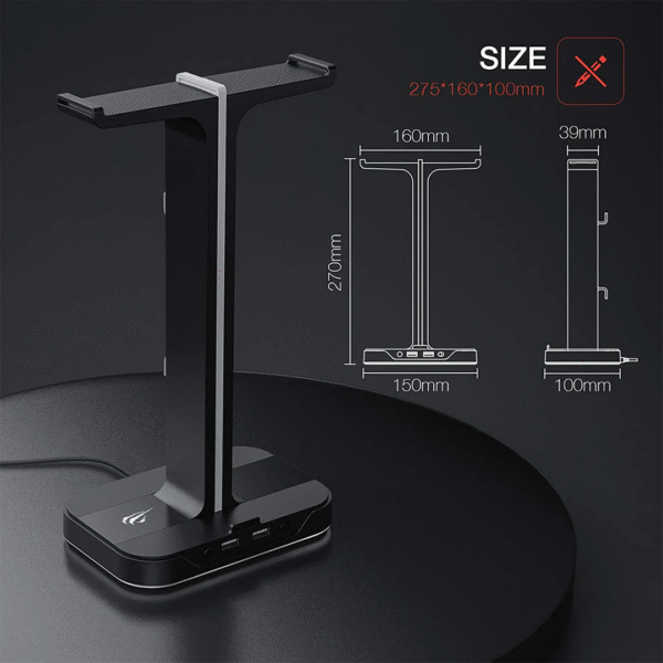 HAVIT TH650 RGB Headset Stand with Dual Hanger & 2 USB Ports - Image 6