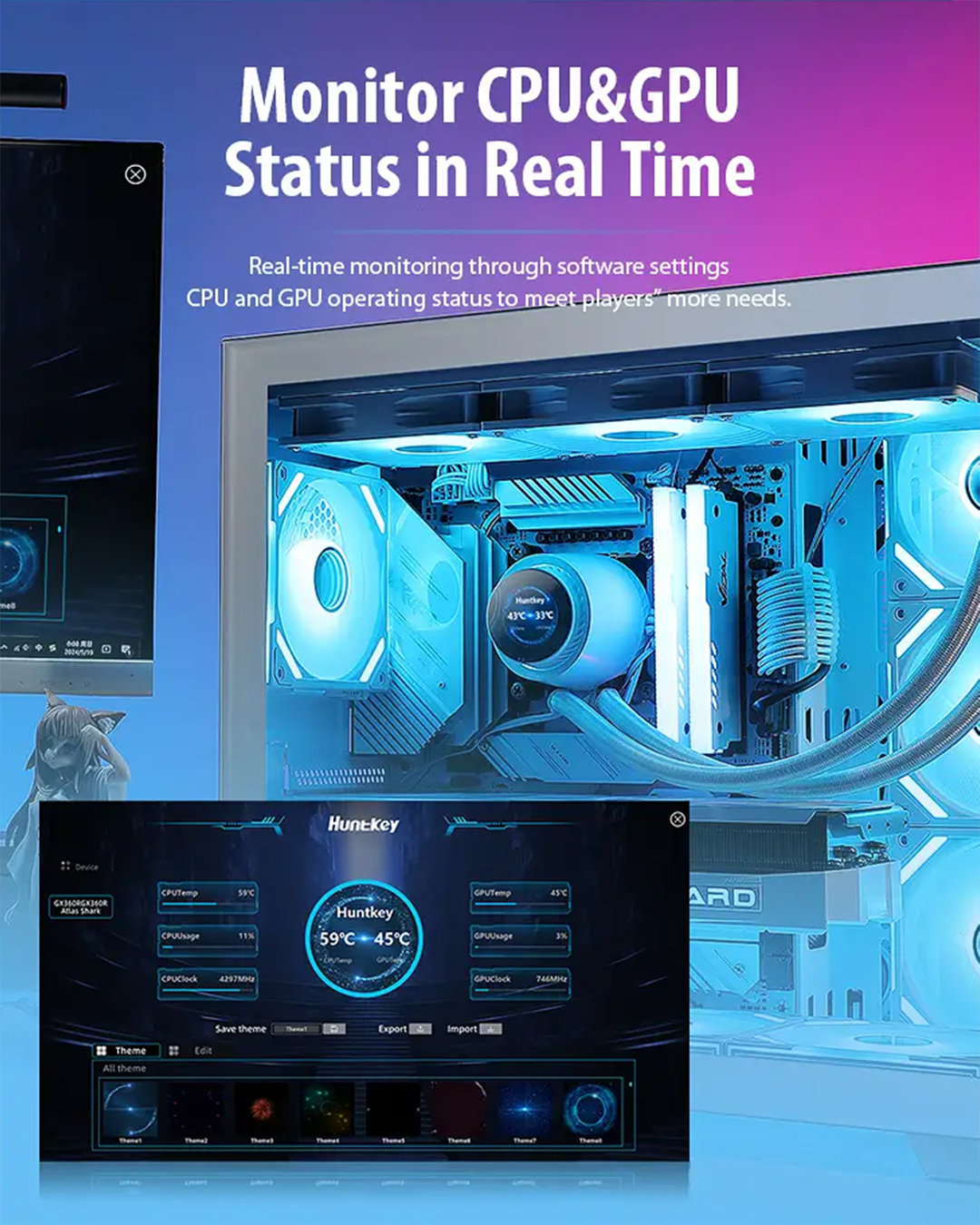 Huntkey GX360R Atlas Shark | 360mm Liquid Cooler with LCD Display & Smart ARGB Sync - Image 7