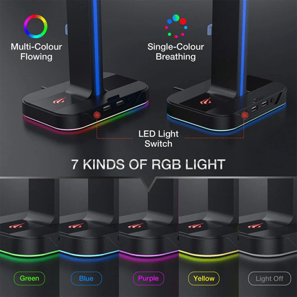 HAVIT TH650 RGB Headset Stand with Dual Hanger & 2 USB Ports - Image 7