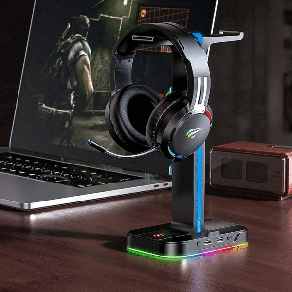 HAVIT TH650 RGB Headset Stand with Dual Hanger & 2 USB Ports - Image 8