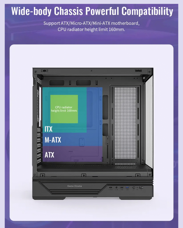 Huntkey GX760A Fortune ATX Gaming Case – Supports 360 mm Cooler, Full‑View Glass Panels, Up to 10 Fans - Image 9