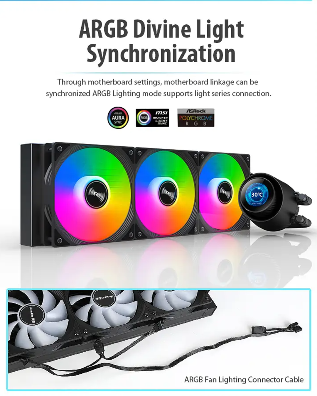 Huntkey GX360R Atlas Shark | 360mm Liquid Cooler with LCD Display & Smart ARGB Sync - Image 9