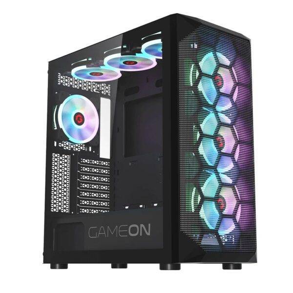 GAMEON Emperor Midnight I Series Mid Tower Gaming Case – Black with 7 Pre-installed Fans