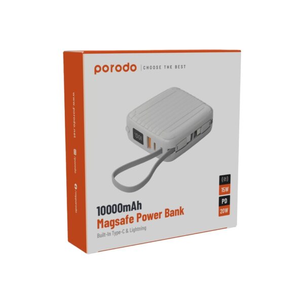 Porodo Magsafe Power Bank 10000mAh PD 20W Wireless 15W with Built-In Type-C & Lightning Cable - Image 3