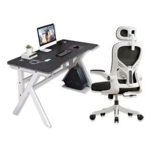 Office Chair (White/Black) + 160CM Carbon Fibre Table Combo Deal