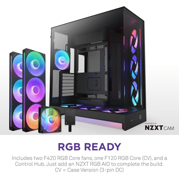 NZXT H9 Flow RGB+ (2025) – Dual-Chamber ATX Mid-Tower Airflow Case with 7 RGB Fans & Hub - Image 4