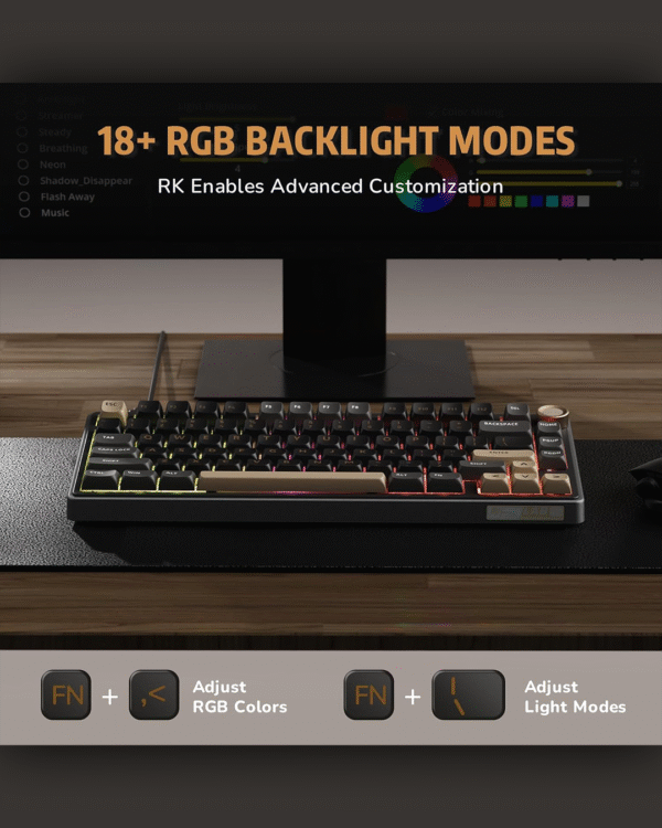 RK ROYAL KLUDGE M75 — 75% Wired Mechanical Keyboard (Blue Switch / Hot-Swappable / RGB Backlit / Arabic–English Layout) - Image 5
