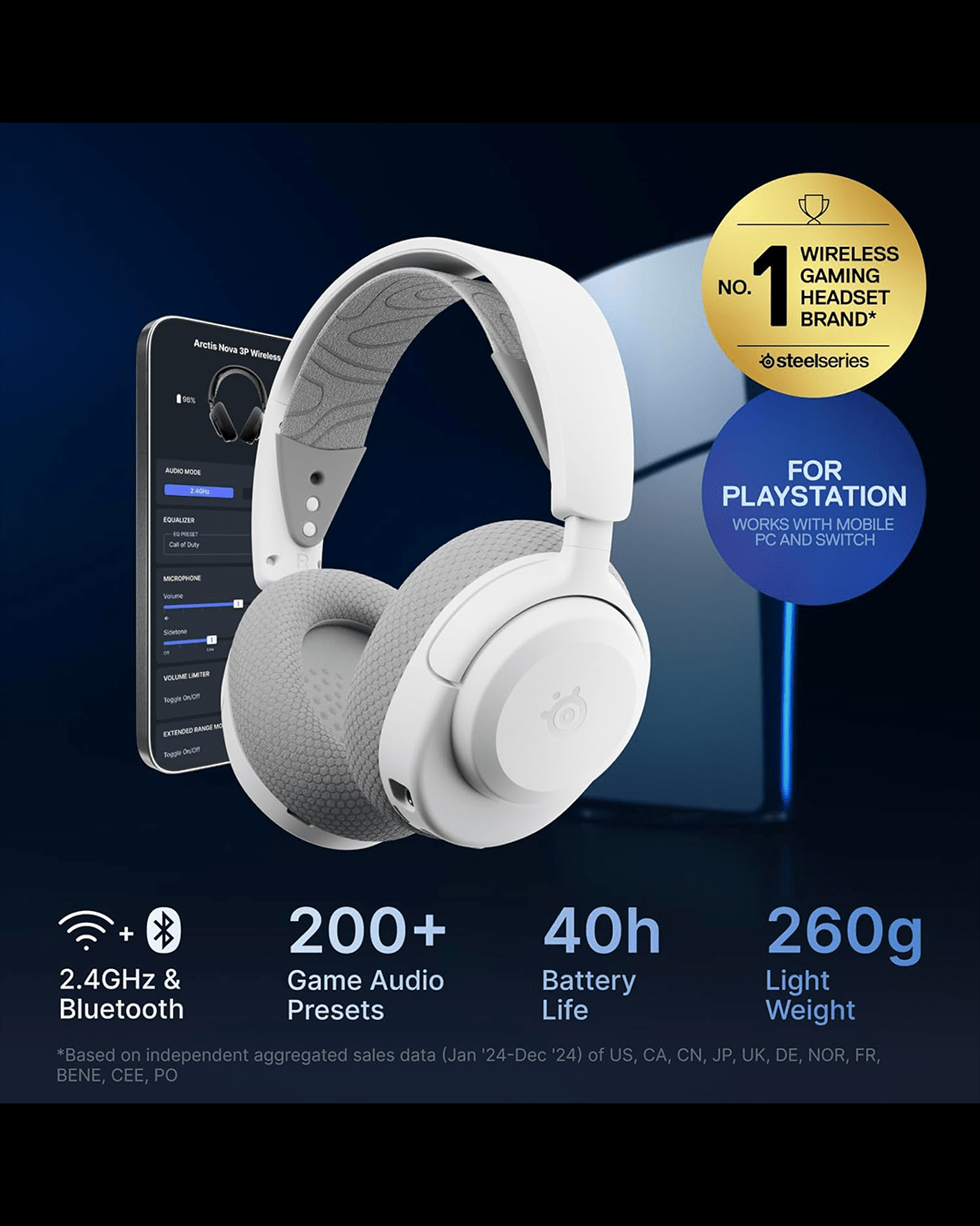 SteelSeries Arctis Nova 3PW Wireless Gaming Headset – USB-C Plug & Play | Up to 40 Hours Battery | Compatible with PlayStation, PC, Switch & Mobile - Image 5