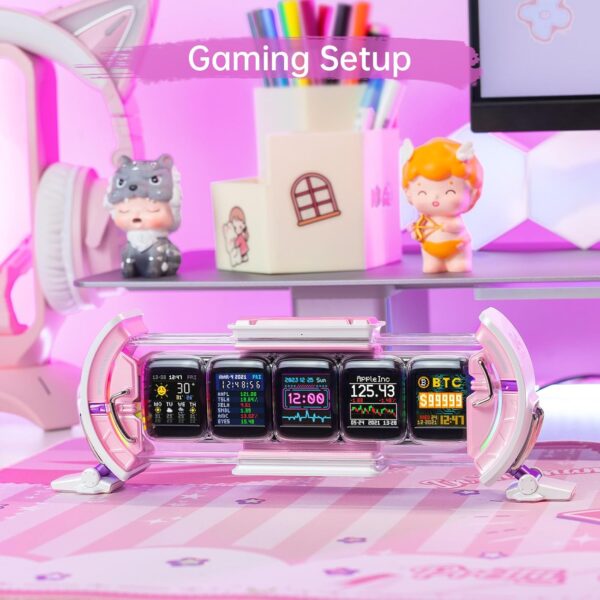 Divoom Times Gate - Cute Gaming Digital Clock with Smart App-Controlled, Support Weather Forecast, Stock Market/Exchange Rate, Social Media, Pixel Art Display for Gamers & Home Office Decor (Pink) - Image 3