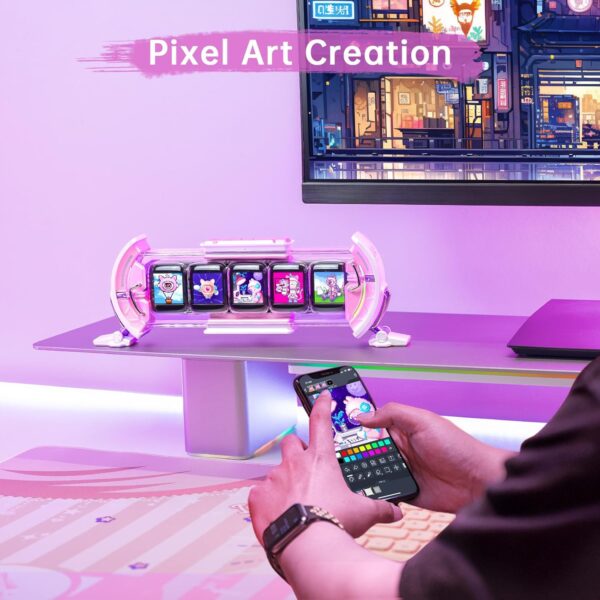 Divoom Times Gate - Cute Gaming Digital Clock with Smart App-Controlled, Support Weather Forecast, Stock Market/Exchange Rate, Social Media, Pixel Art Display for Gamers & Home Office Decor (Pink) - Image 4