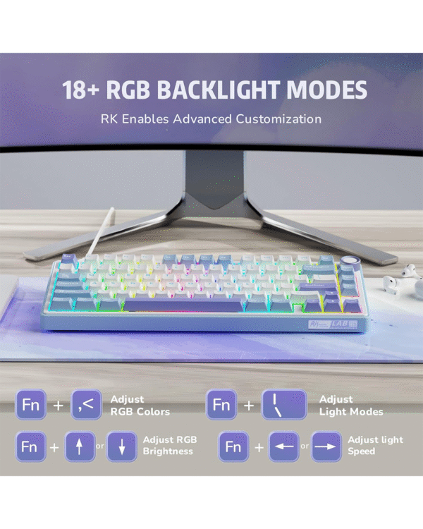 RK ROYAL KLUDGE R75 — 75% Wired Mechanical Keyboard (Silver Switch / Hot-Swappable / RGB / Arabic–English) - Image 7