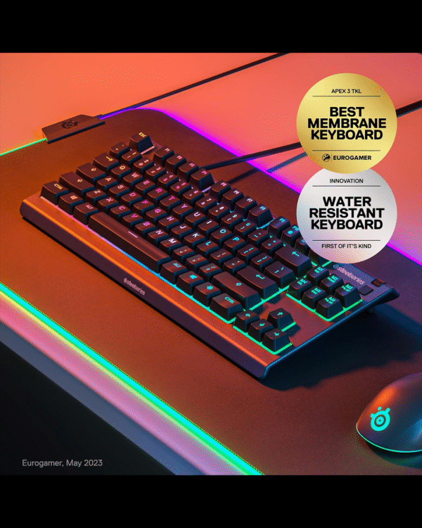 SteelSeries Apex 3 TKL Gaming Keyboard – 8-Zone RGB Illumination | Whisper-Quiet Switches | Water-Resistant Design | Compact TKL Layout - Image 8