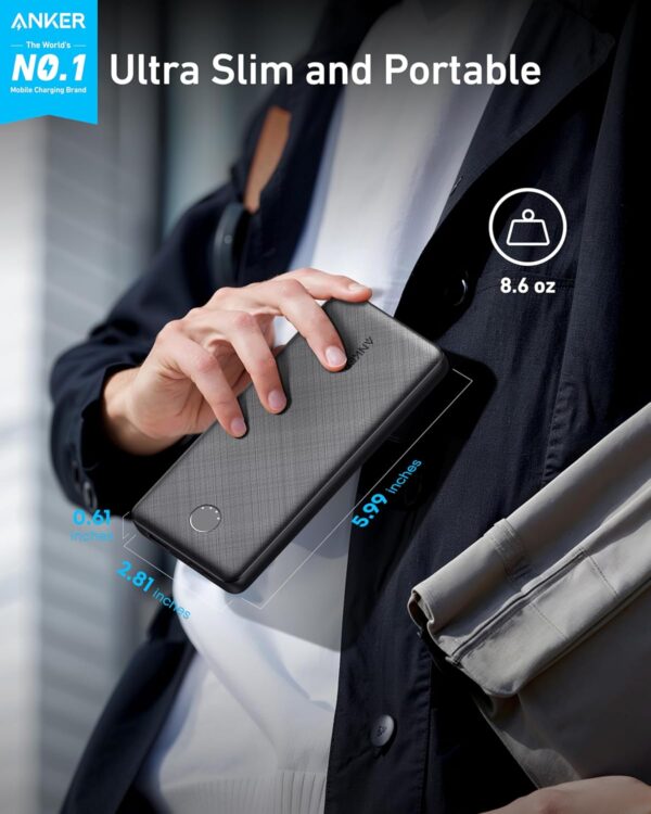Anker Power Bank(PowerCore 10K), Compact Travel-Ready 10,000mAh Battery Pack with PowerIQ Charging Technology, 5V/3A High-Speed Charging for iPhone, iPad,and More(USB-C Input and Output(Black), 1pack) - Image 4