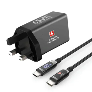 SWISS MILITARY USB-A TO 2 USB-C 65W CHARGER + SWISS MILITARY 100W USB-C TO USB-C 2M CABLE