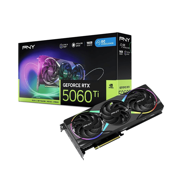 PNY NVIDIA GeForce RTX™ 5060 Ti Epic-X™ ARGB OC Triple Fan, Graphics Card (16GB GDDR7, 128-bit, Boost Speed 2692 MHz, SFF-Ready, PCIe® 5.0, HDMI®/DP 2.1, 2-Slot, NVIDIA Blackwell Architecture, DLSS 4)