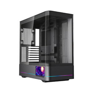 Jungle Leopard AC-02 Digital ATX PC Gaming Computer Case|5.5 Inch Integrated LCD Screen& App|Mid Tower Full View Dual Reinforced Glass Panel|Removable Side Panels|for Micro-ATX ITX