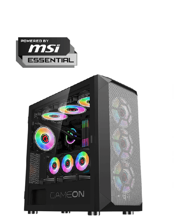 Powered By MSI Essential-I5-12400F CPU,MSI PRO H610M-S DDR4 MOTHERBOARD,MSI VGA GEFORCE RTX 5060 8G GAMING OC,XPG RAM DDR4 16GB,ADATA 1 TB SSD M.2,GAMEON EMPEROR I 7 FANS,DEEPCOOL 850W PSU,GAMEON 240MM LIQUID COOLER