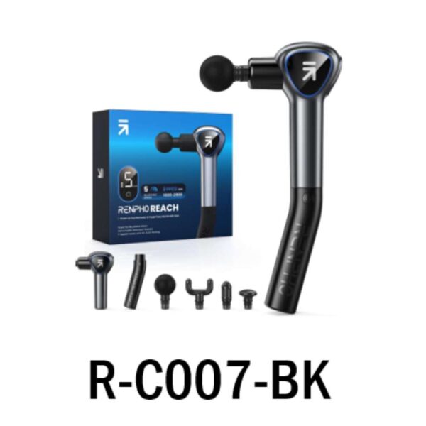 RENPHO Reach Massage Gun (R-C007) – Deep Tissue 5-Speed Percussion Gun with Detachable Extended Handle, 4 Massage Heads & USB-C Fast Charging - Image 3