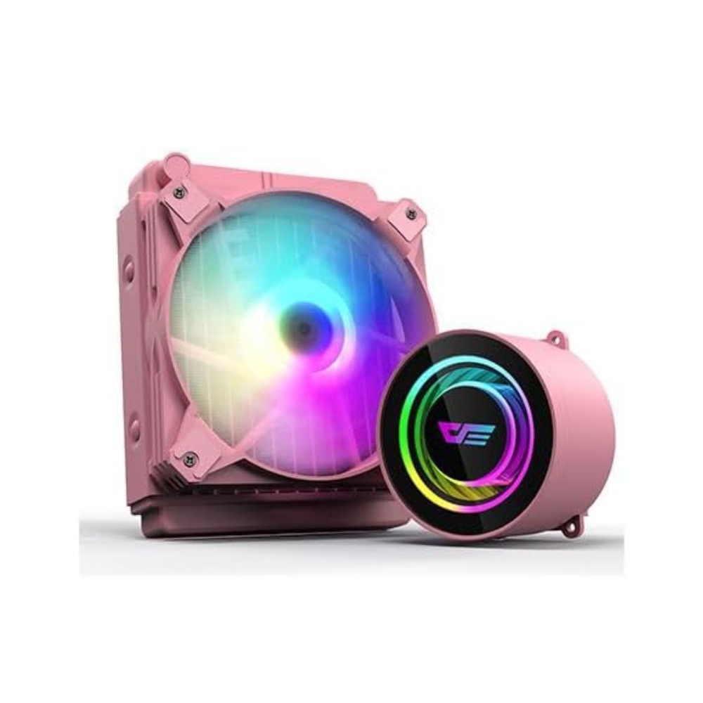 darkFlash Twister DX120 Liquid CPU Cooler, High Performance, Aluminium Build, Low Noise, Compatible with INTEL 115x and AMD AM4, 40,000 Hours MTTF, Pink