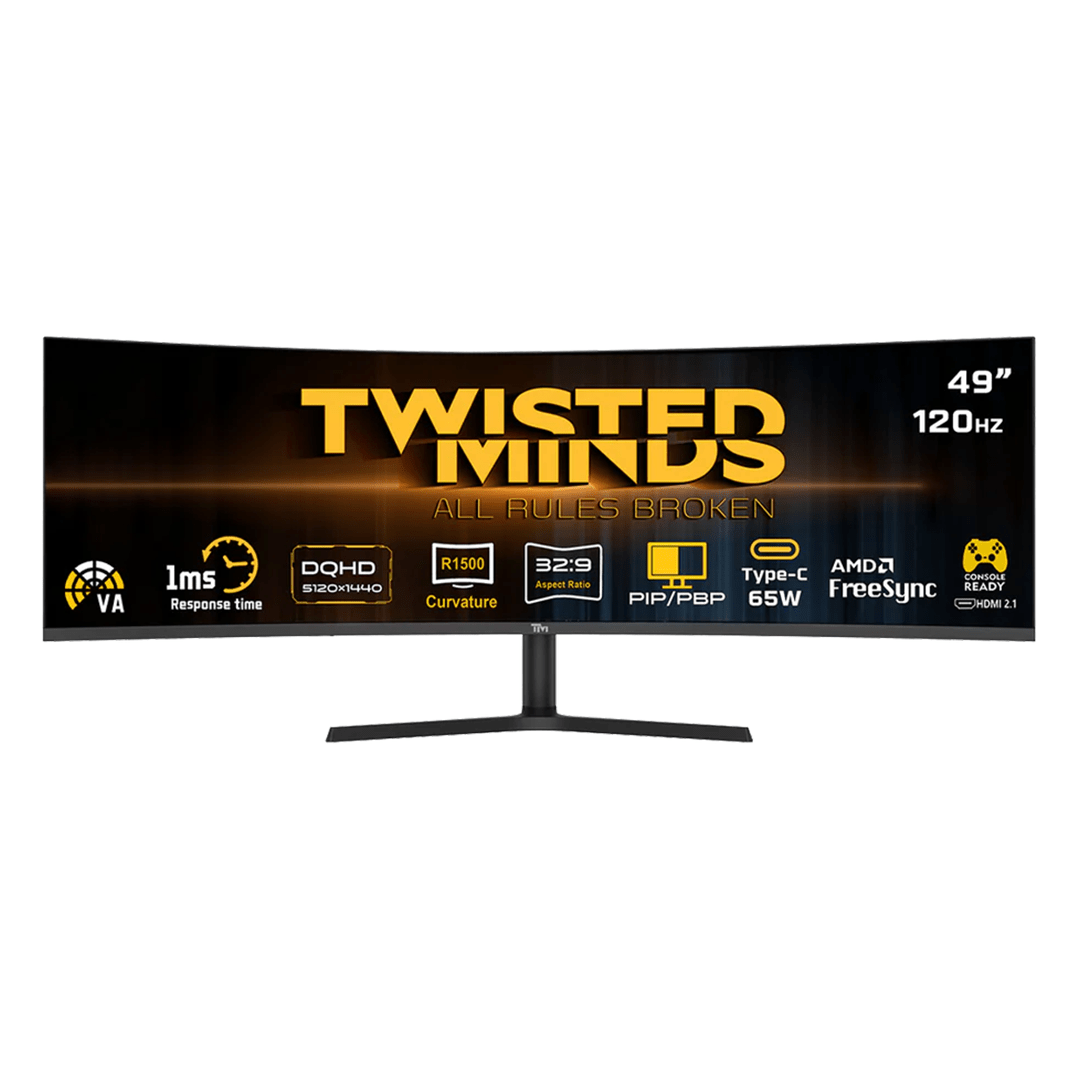 Twisted Minds Eclipse Pro Series 49” WQHD (5120×1440), 120Hz, 1ms, HDR10, Curved 1500R, HDMI 2.1, Built-in Dual Speakers – TM49CDQHDVA