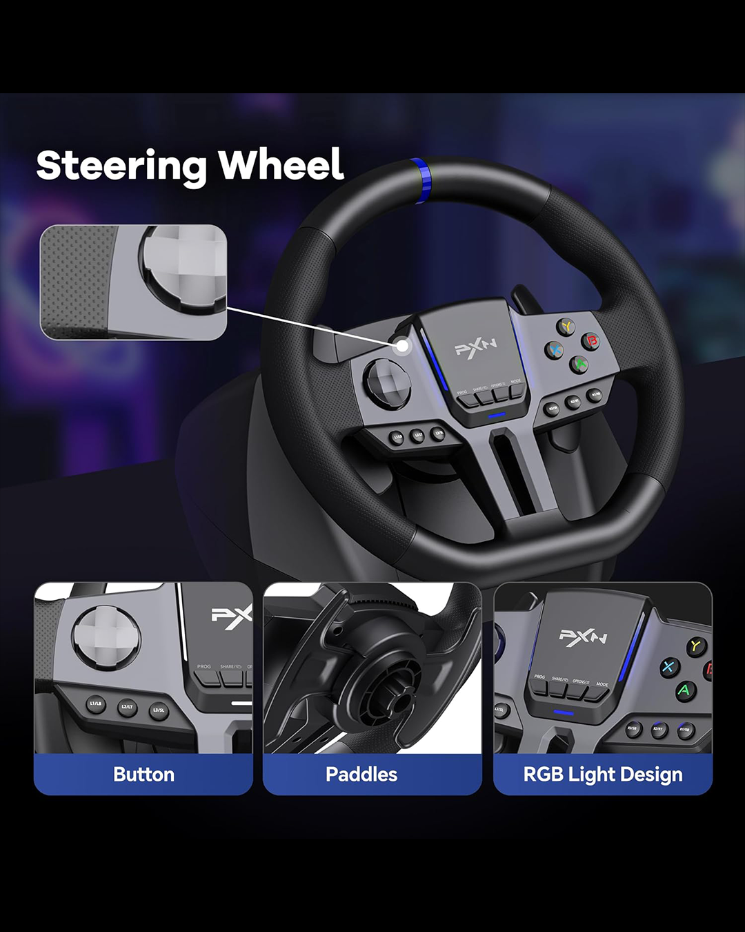 PXN V9 Gen2 Racing Wheel – 270°/900° | Shifter | Pedals | Multi-Platform Support Steering System (Main Contro - Image 4