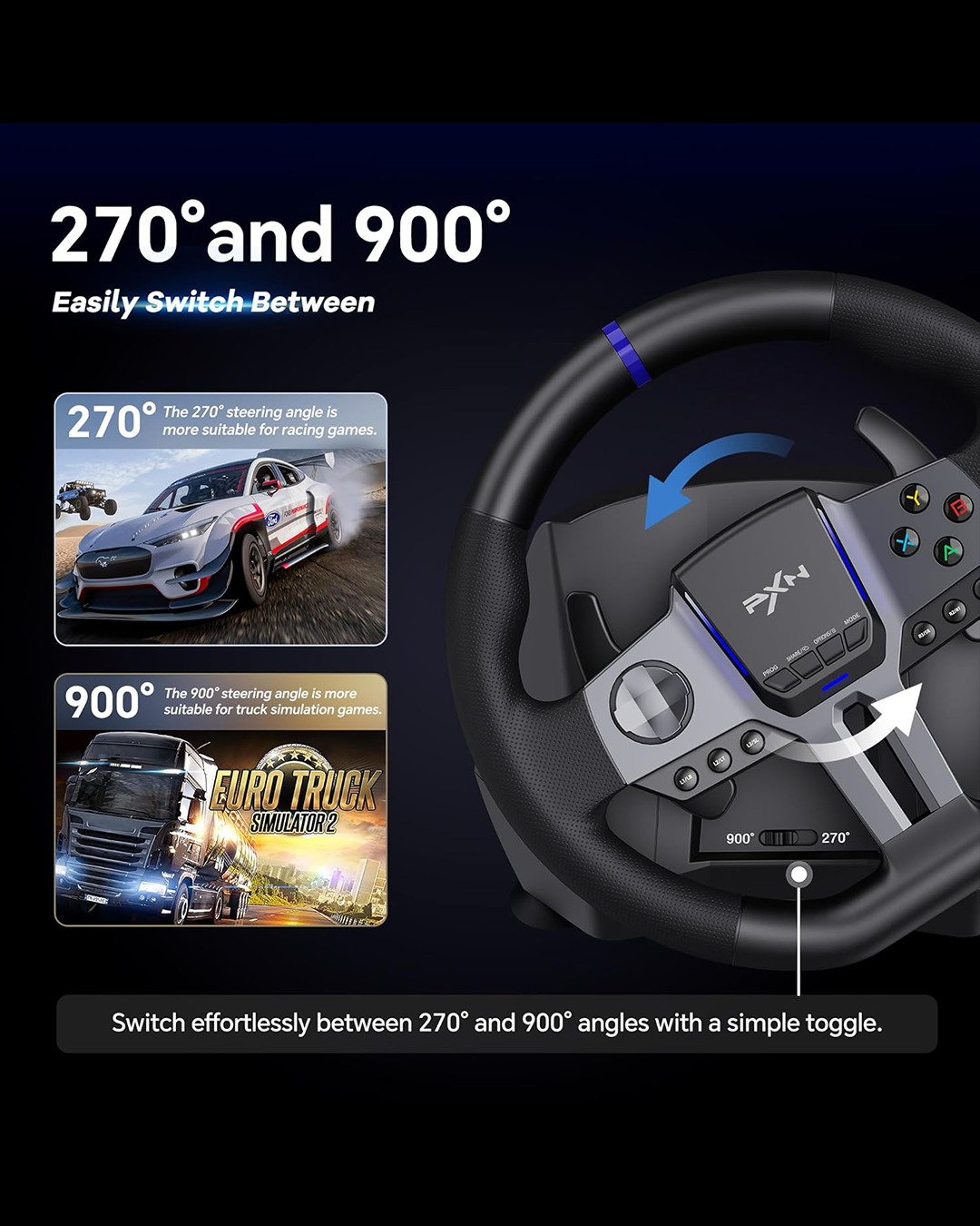 PXN V9 Gen2 Racing Wheel – 270°/900° | Shifter | Pedals | Multi-Platform Support Steering System (Main Contro - Image 5