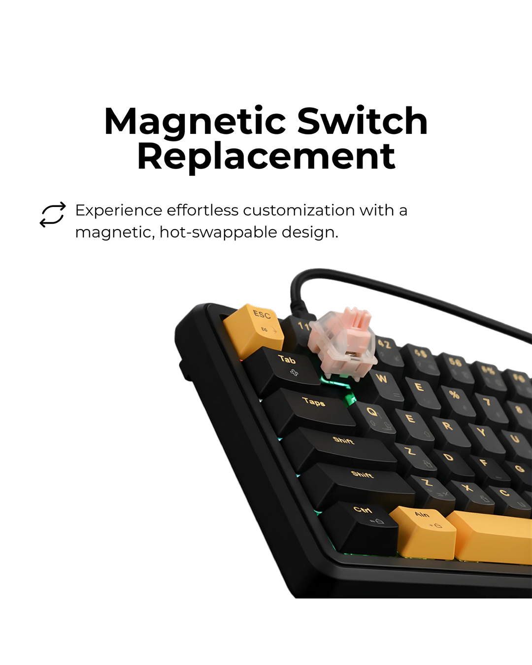 GAMEON MAGPRO Series GOMG1K8-RS 60% RGB Magnetic Wired Gaming Keyboard with Customization Software & Wrist Band, Pink Switch - English/Arabic - Image 4