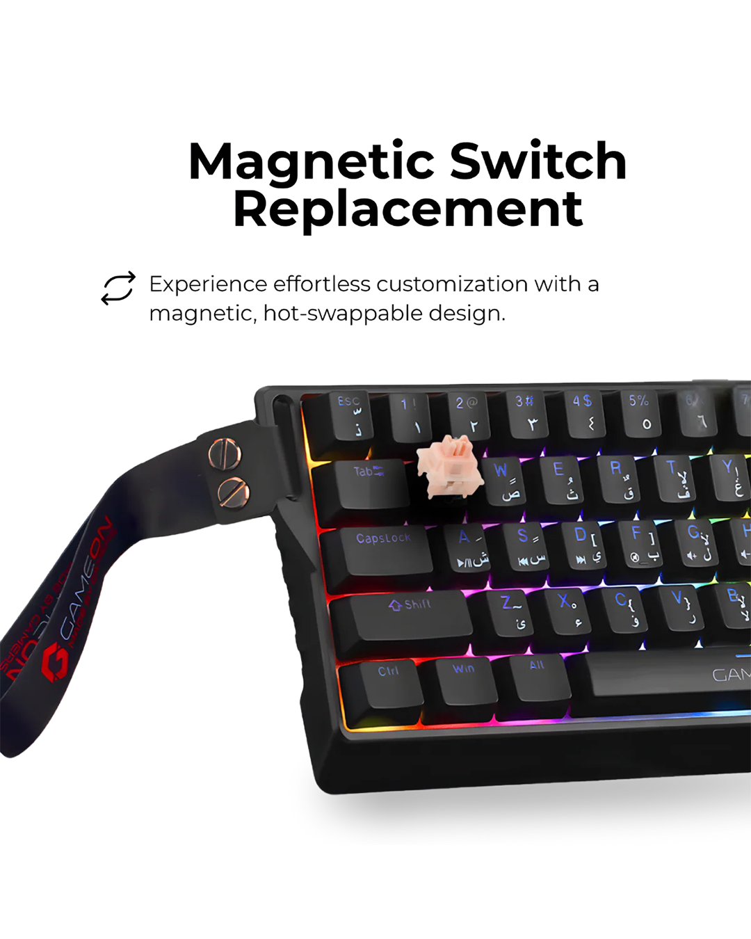 GAMEON VOLT Series GOMGK68-RS 60% RGB Magnetic Wired Gaming Keyboard with Customization Software, Pink Switch - English/Arabic - Image 4