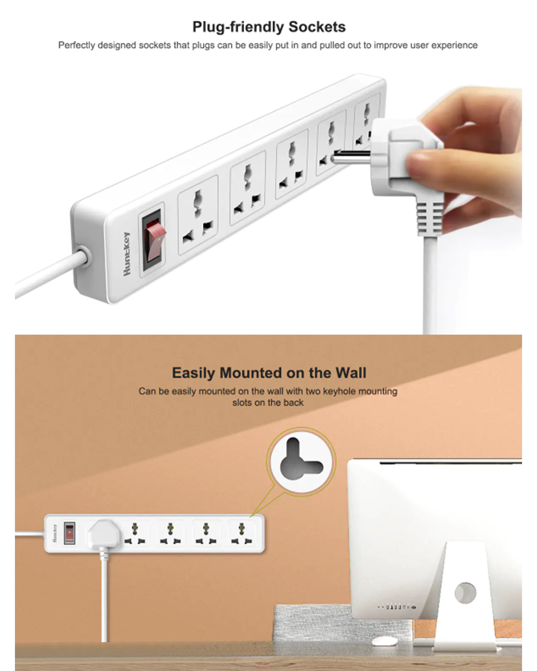 Huntkey SSZ501 Power Strip – 2500W | 10A | 250V | 5 Universal Outlets | 3m Cable | Fire-Retardant Safety Design - Image 6
