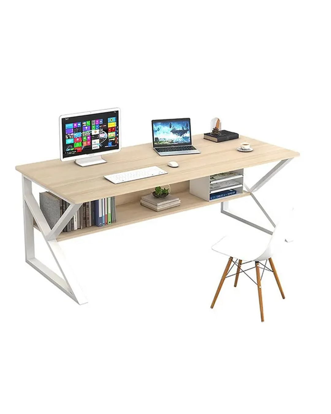 Computer Office Desk 140cm | Multi-Purpose Design | Metal Frame | Storage Shelf - Image 2