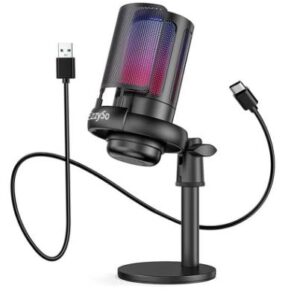 Gaming Microphone for PC – USB Condenser Mic with RGB Lighting & Quick Mute | Compatible with Mac, PS4, PS5 | Streaming, Podcast, Recording