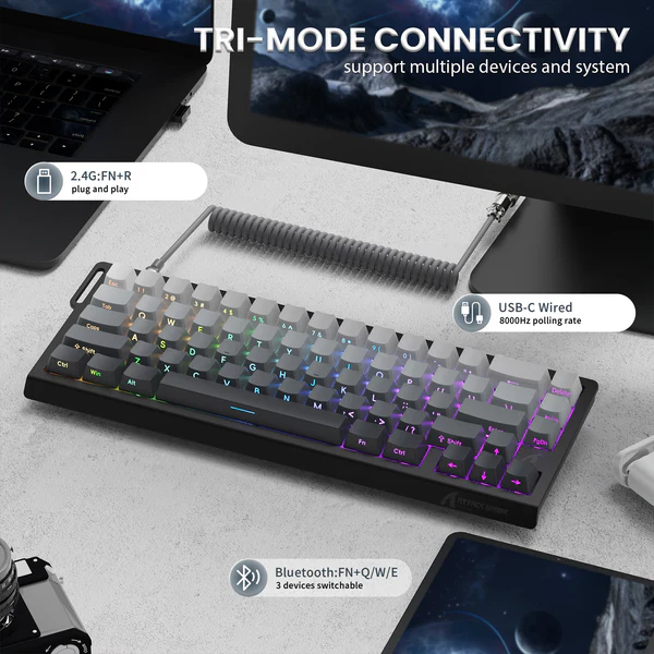 ATTACK SHARK X68PRO HE Wireless Rapid Trigger Keyboard with Coiled Cable - Image 4
