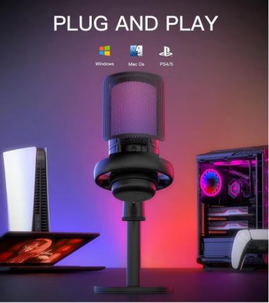 Gaming Microphone for PC – USB Condenser Mic with RGB Lighting & Quick Mute | Compatible with Mac, PS4, PS5 | Streaming, Podcast, Recording - Image 2