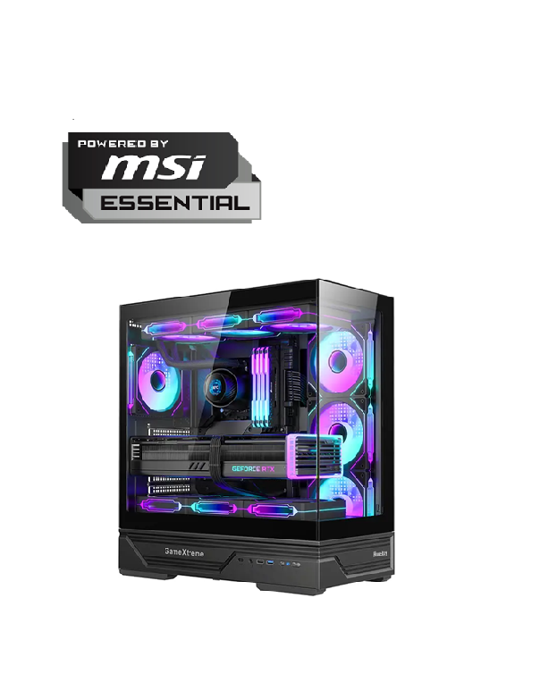 Powered by MSI ESSENTIAL-RYZEN 5 7500F,MSI PRO B650M-P DDR5,16GB RAM DD5 6000MHZ,MSI RTX 5060 Ti 8G SHADOW 2X OC PLUS,512GB SSD,750W POWER SUPPLY,HUNTKEY GX760A BLACK 4 FANS