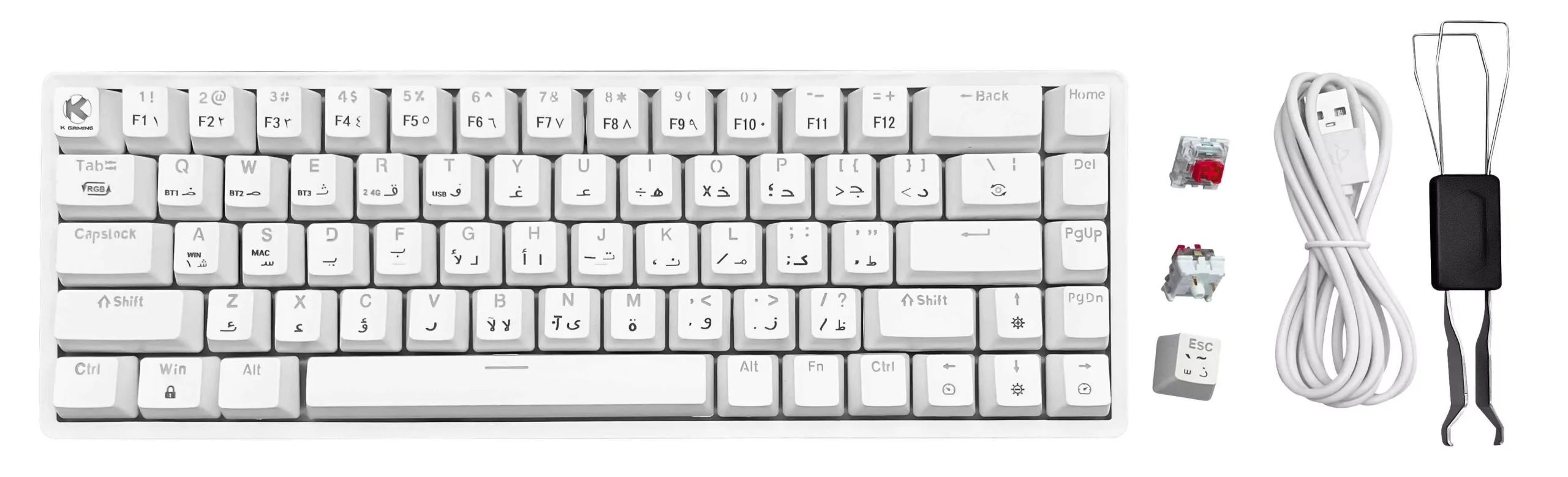 K GAMING WhiteCore GZ-071 Mechanical Gaming Keyboard Red Switch Arabic English - Image 2