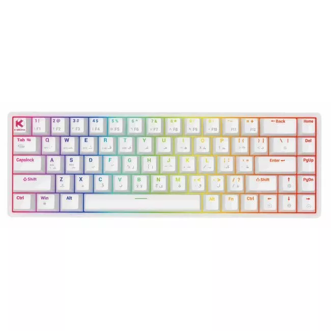 K GAMING WhiteCore GZ-071 Mechanical Gaming Keyboard Red Switch Arabic English